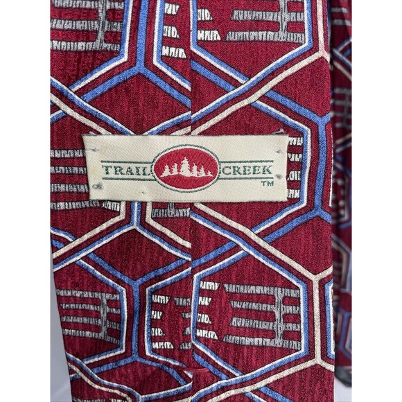 Trail Creek Mens Silk Geometric Regular Tie Necktie Multi-Color Red 58 inch - Picture 5 of 12